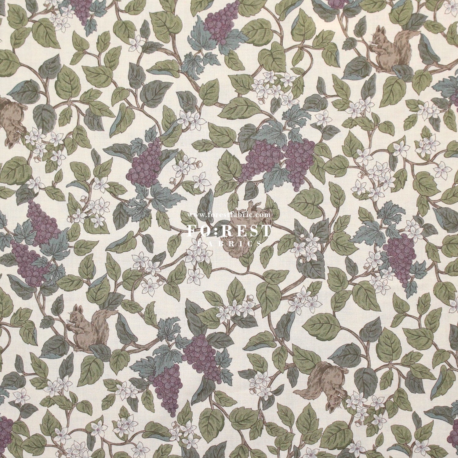cotton - Flowers Squirrel fabric Natural - FO:REST Fabric 布恩堂Liberty fabrictana lawnjapanese fabricykk zipper