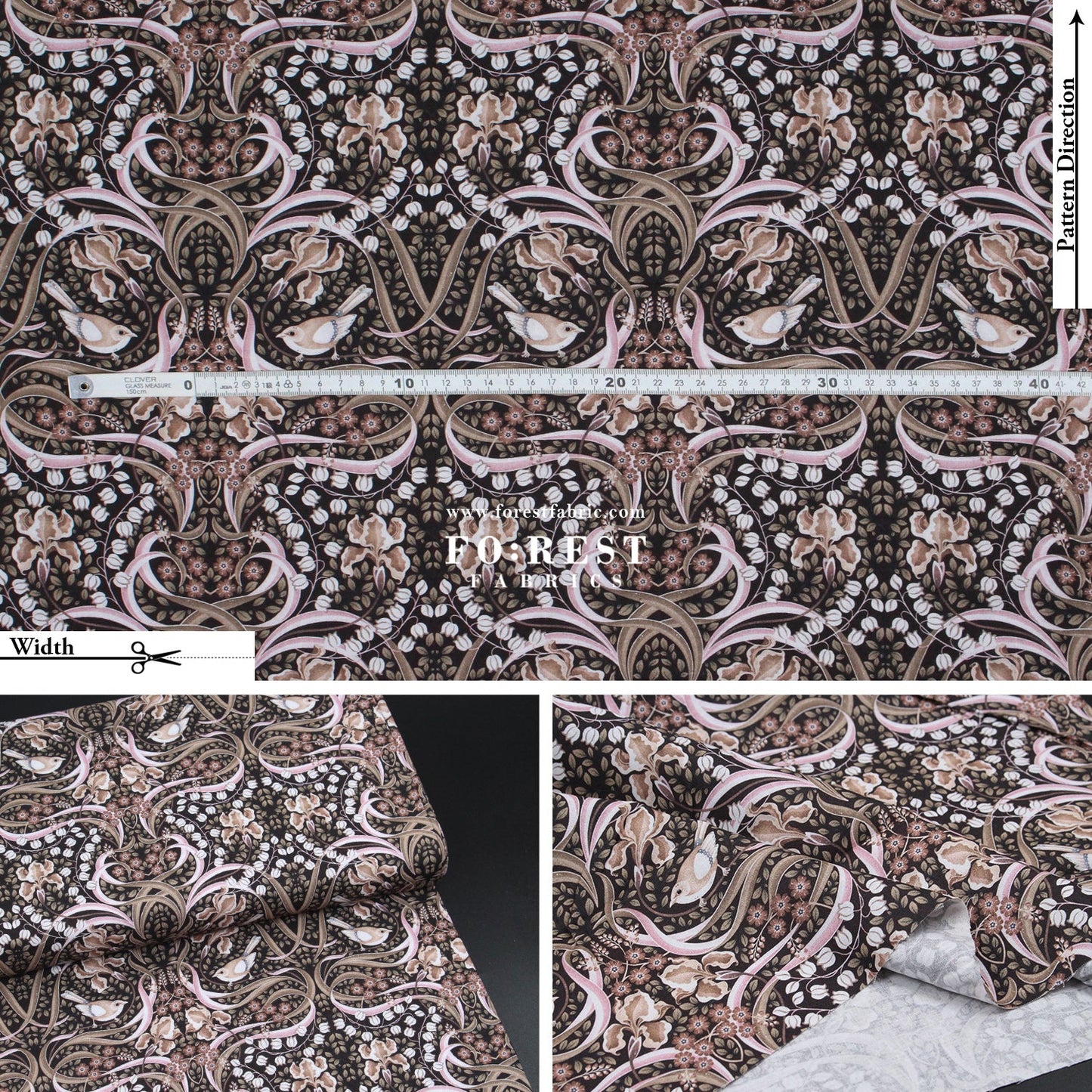 cotton - Flowing Feathers Brown - FO:REST Fabric 布恩堂Liberty fabrictana lawnjapanese fabricykk zipper