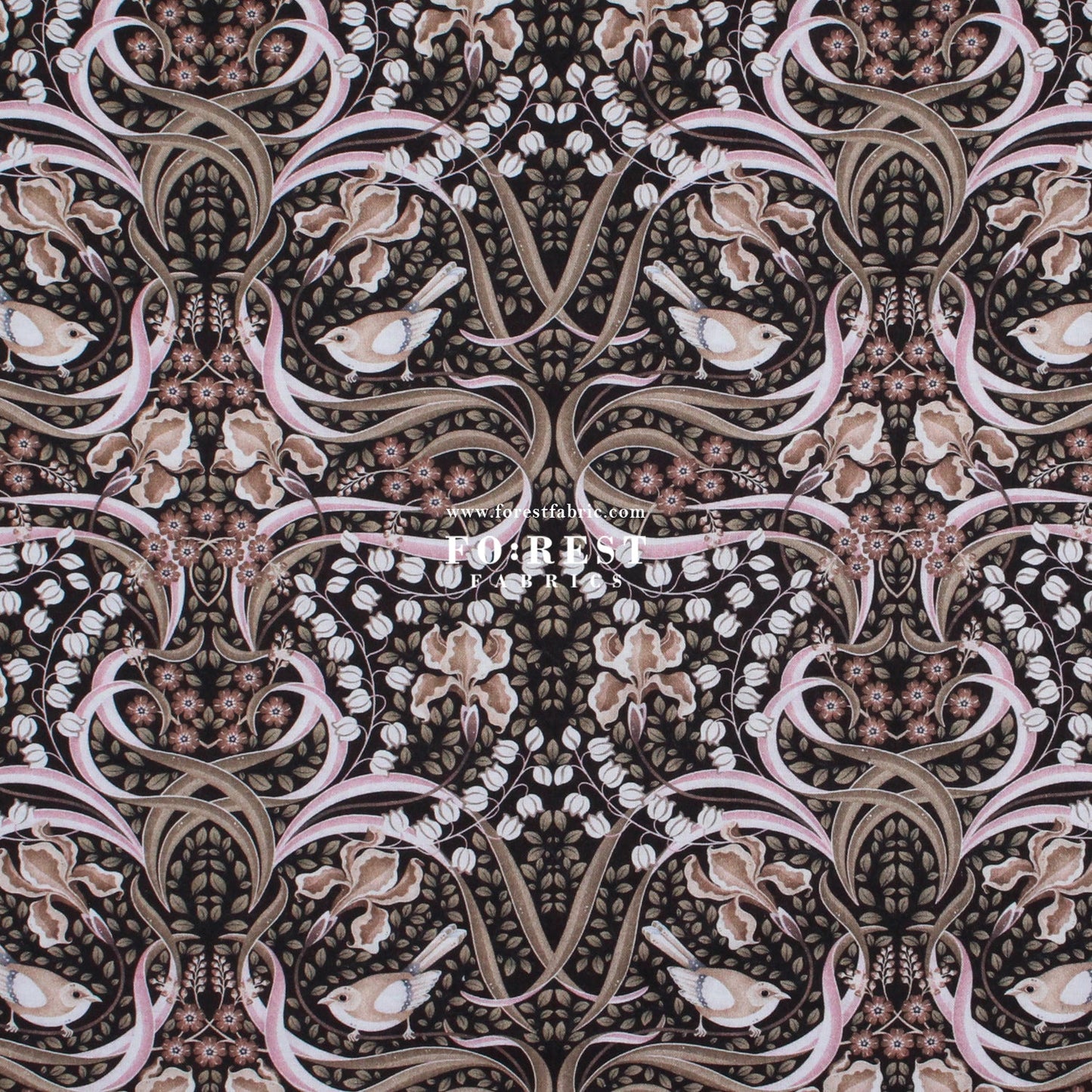 cotton - Flowing Feathers Brown - FO:REST Fabric 布恩堂Liberty fabrictana lawnjapanese fabricykk zipper