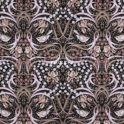 cotton - Flowing Feathers Brown - FO:REST Fabric 布恩堂Liberty fabrictana lawnjapanese fabricykk zipper