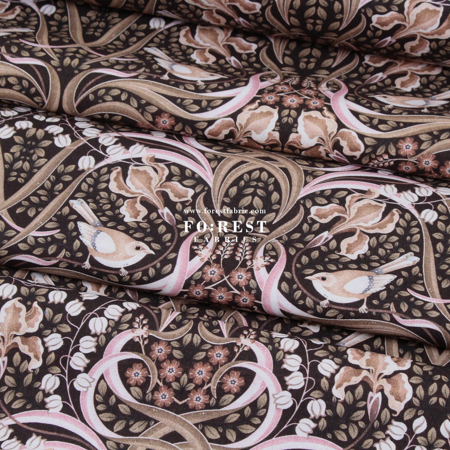 cotton - Flowing Feathers Brown - FO:REST Fabric 布恩堂Liberty fabrictana lawnjapanese fabricykk zipper