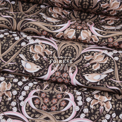 cotton - Flowing Feathers Brown - FO:REST Fabric 布恩堂Liberty fabrictana lawnjapanese fabricykk zipper