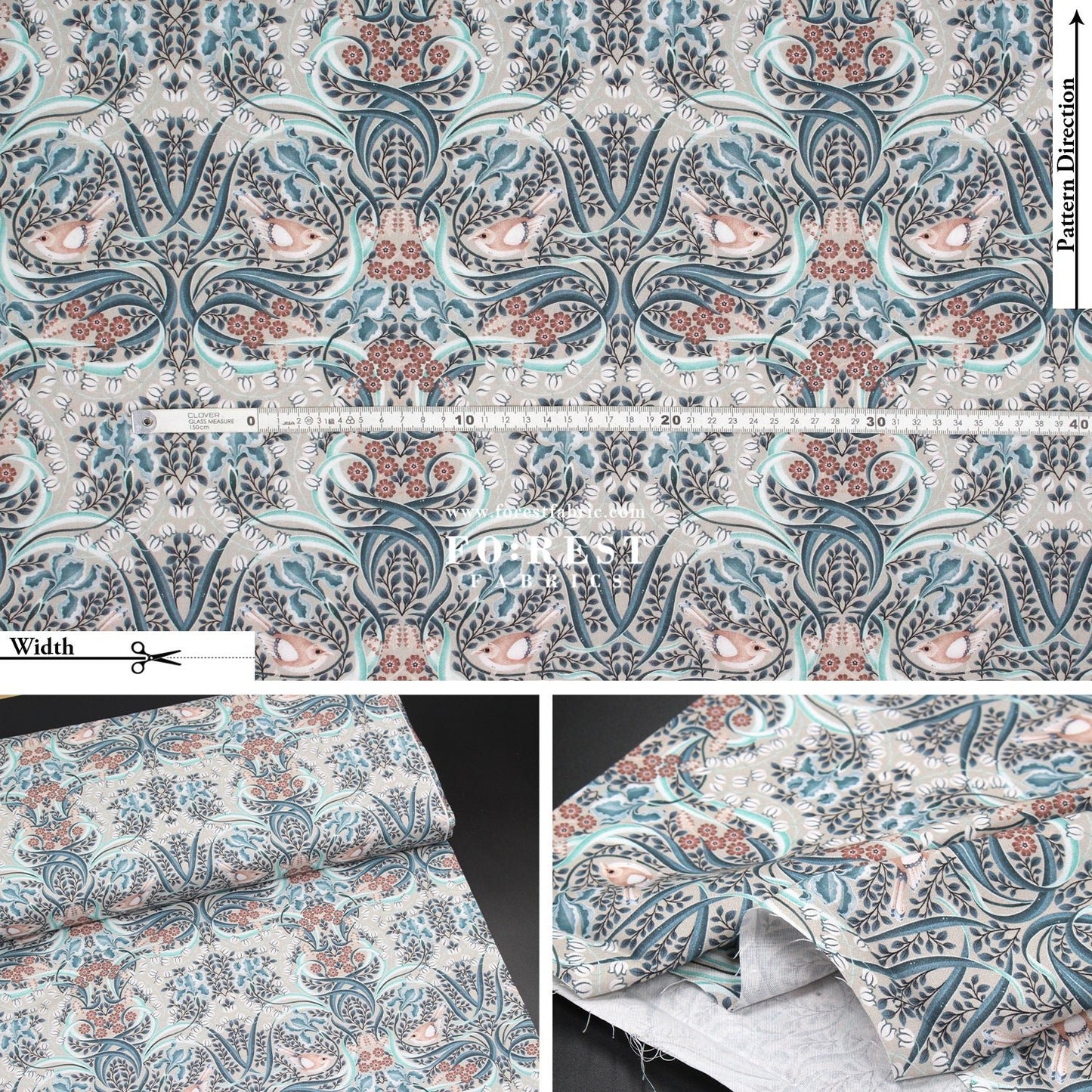 cotton - Flowing Feathers Gray - FO:REST Fabric 布恩堂Liberty fabrictana lawnjapanese fabricykk zipper