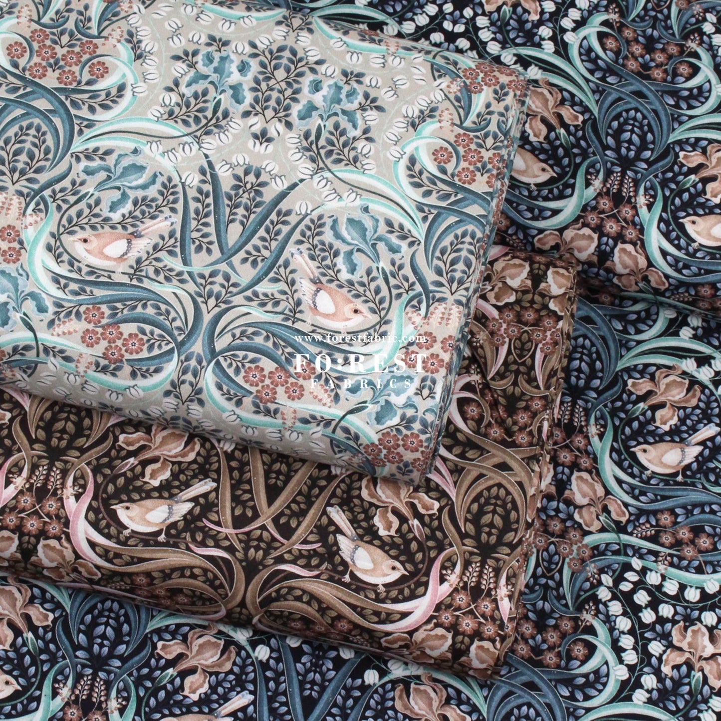 cotton - Flowing Feathers Marine - FO:REST Fabric 布恩堂Liberty fabrictana lawnjapanese fabricykk zipper