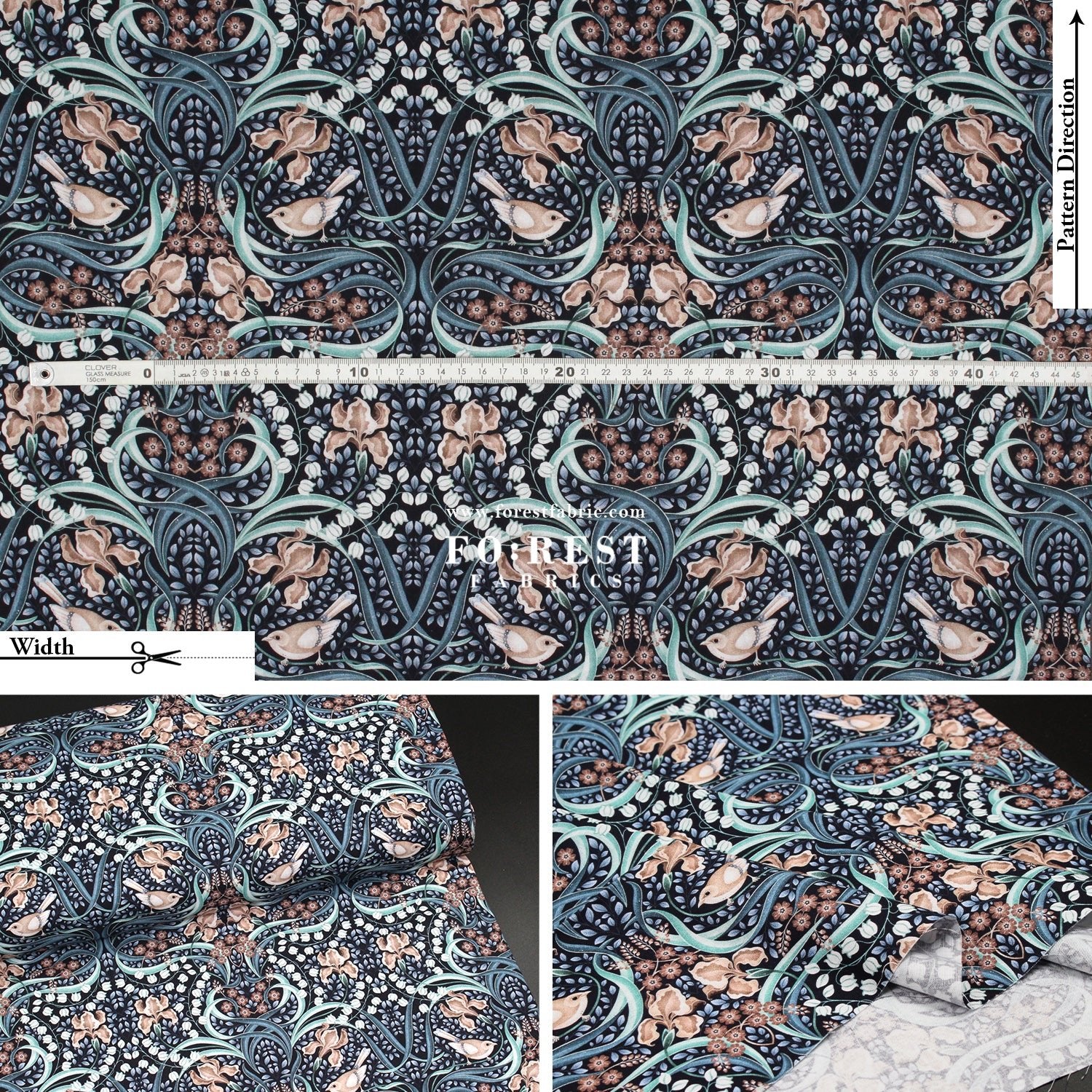 cotton - Flowing Feathers Marine - FO:REST Fabric 布恩堂Liberty fabrictana lawnjapanese fabricykk zipper