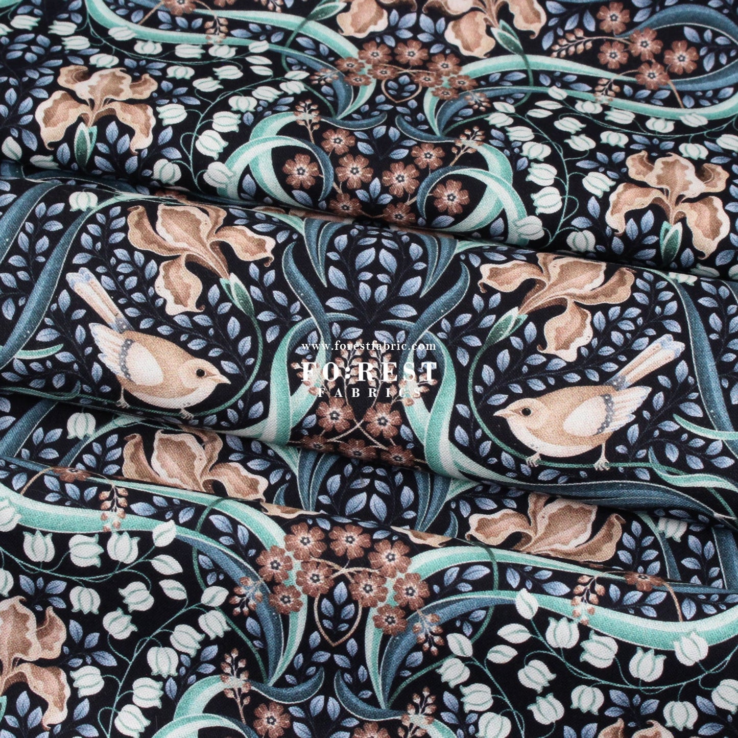 cotton - Flowing Feathers Marine - FO:REST Fabric 布恩堂Liberty fabrictana lawnjapanese fabricykk zipper
