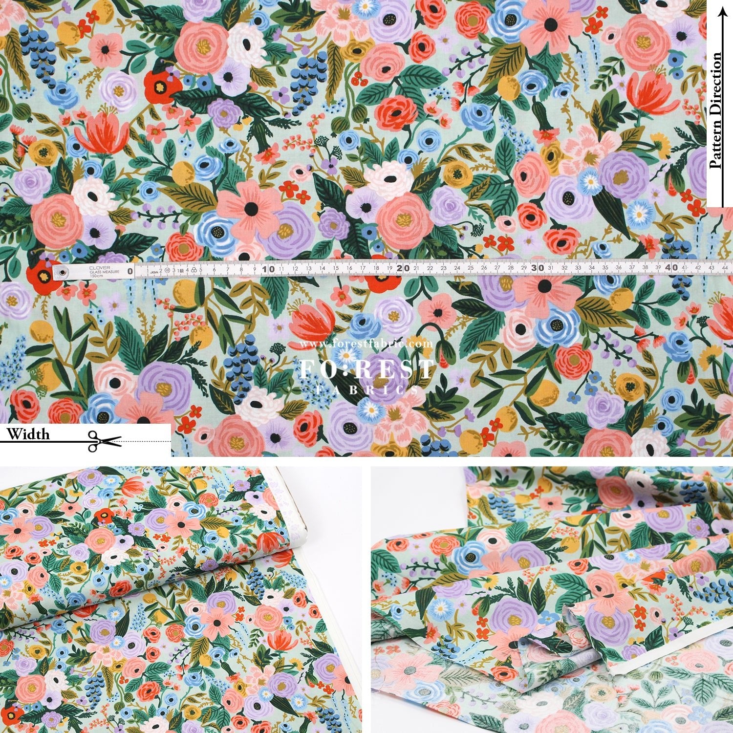 cotton - Garden Party Petite - Mint fabric - FO:REST Fabric 布恩堂Liberty fabrictana lawnjapanese fabricykk zipper