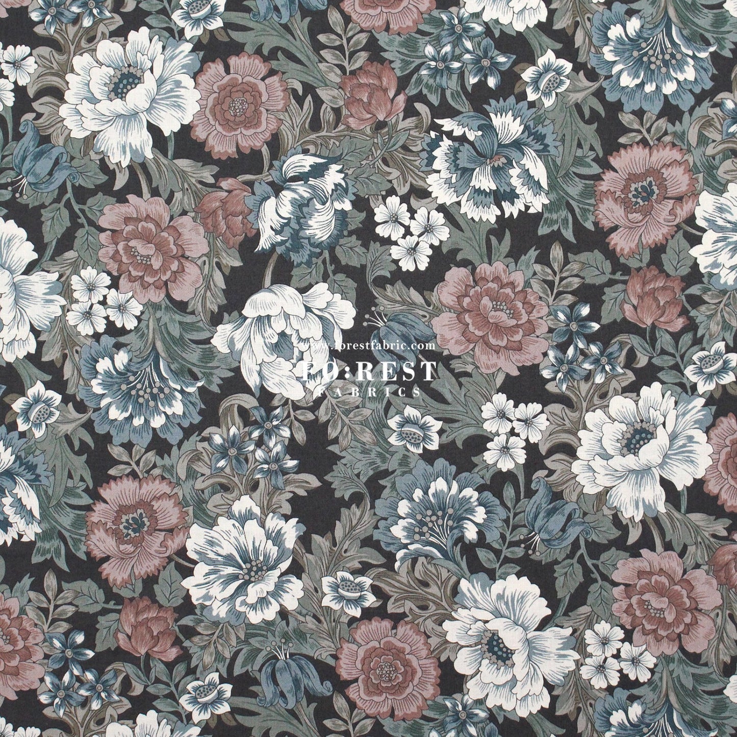 cotton - Gentle Flowers fabric Charcoal Black - FO:REST Fabric 布恩堂Liberty fabrictana lawnjapanese fabricykk zipper