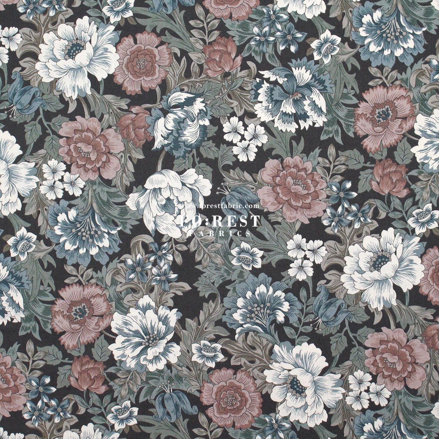 cotton - Gentle Flowers fabric Charcoal Black - FO:REST Fabric 布恩堂Liberty fabrictana lawnjapanese fabricykk zipper