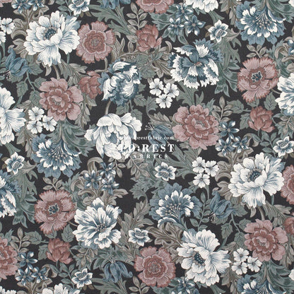 cotton - Gentle Flowers fabric Charcoal Black - FO:REST Fabric 布恩堂Liberty fabrictana lawnjapanese fabricykk zipper