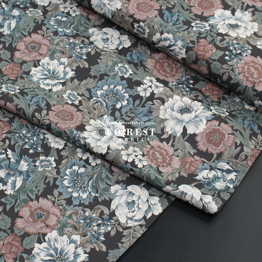 cotton - Gentle Flowers fabric Charcoal Black - FO:REST Fabric 布恩堂Liberty fabrictana lawnjapanese fabricykk zipper
