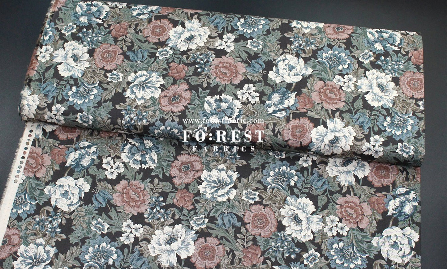 cotton - Gentle Flowers fabric Charcoal Black - FO:REST Fabric 布恩堂Liberty fabrictana lawnjapanese fabricykk zipper