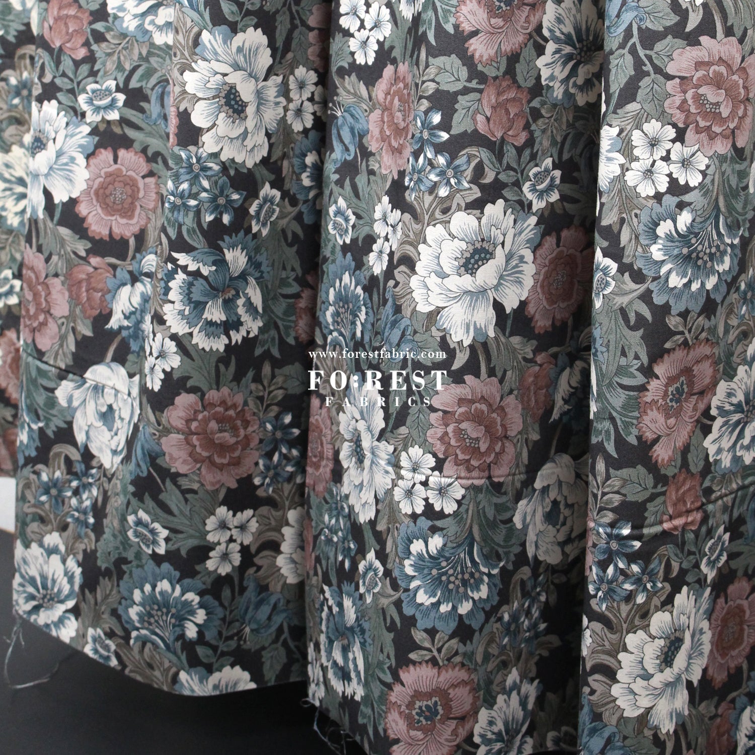 cotton - Gentle Flowers fabric Charcoal Black - FO:REST Fabric 布恩堂Liberty fabrictana lawnjapanese fabricykk zipper
