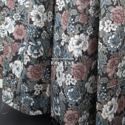 cotton - Gentle Flowers fabric Charcoal Black - FO:REST Fabric 布恩堂Liberty fabrictana lawnjapanese fabricykk zipper
