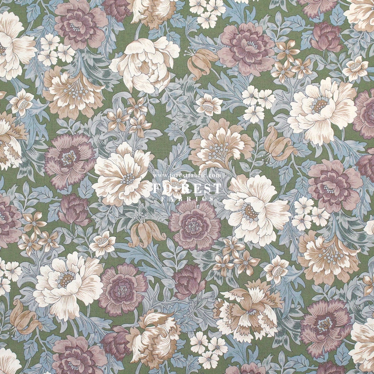 cotton - Gentle Flowers fabric Moss - FO:REST Fabric 布恩堂Liberty fabrictana lawnjapanese fabricykk zipper