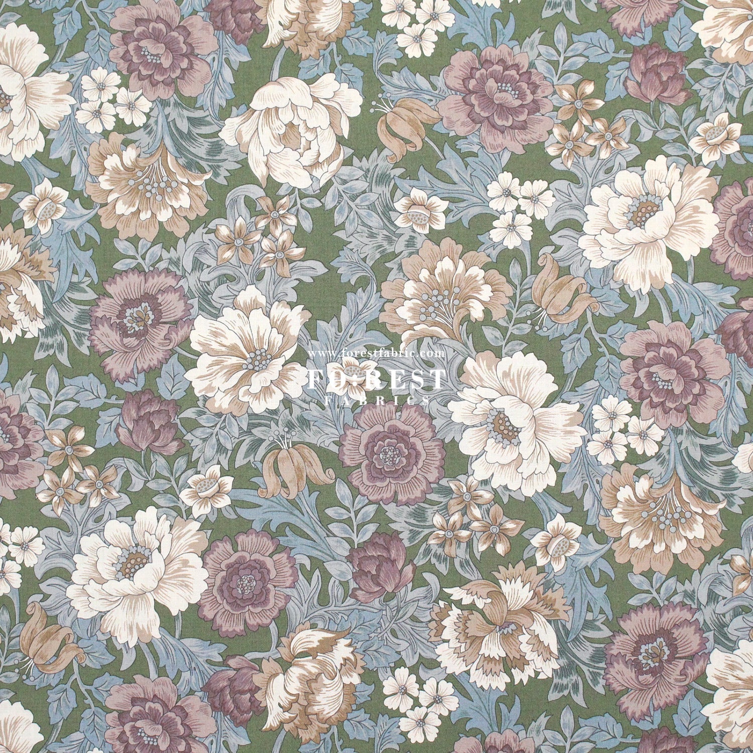 cotton - Gentle Flowers fabric Moss - FO:REST Fabric 布恩堂Liberty fabrictana lawnjapanese fabricykk zipper