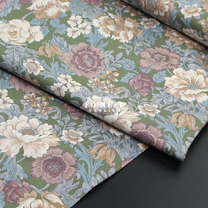 cotton - Gentle Flowers fabric Moss - FO:REST Fabric 布恩堂Liberty fabrictana lawnjapanese fabricykk zipper