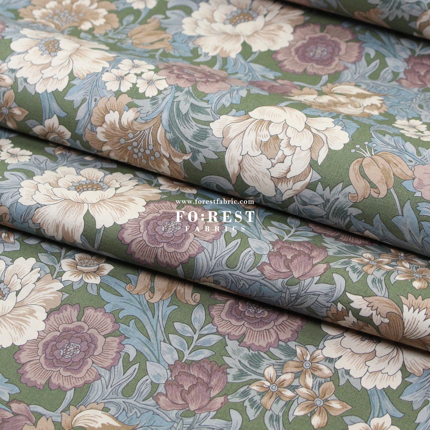 cotton - Gentle Flowers fabric Moss - FO:REST Fabric 布恩堂Liberty fabrictana lawnjapanese fabricykk zipper