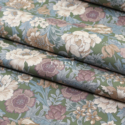 cotton - Gentle Flowers fabric Moss - FO:REST Fabric 布恩堂Liberty fabrictana lawnjapanese fabricykk zipper