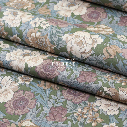 cotton - Gentle Flowers fabric Moss - FO:REST Fabric 布恩堂Liberty fabrictana lawnjapanese fabricykk zipper
