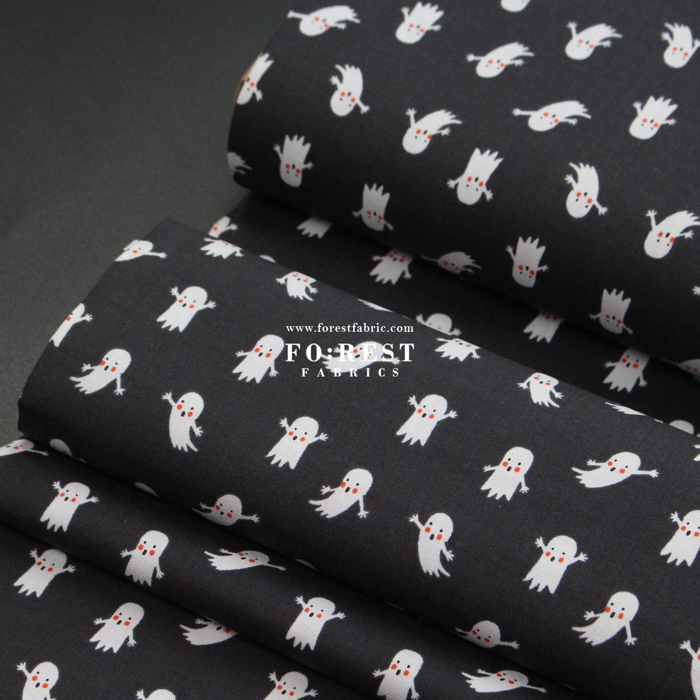 cotton - Ghosts Black fabric - FO:REST Fabric 布恩堂Liberty fabrictana lawnjapanese fabricykk zipper