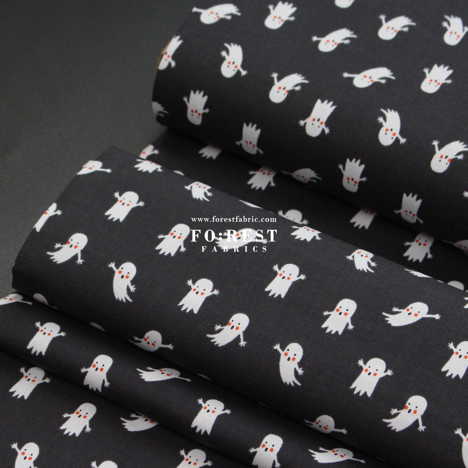 cotton - Ghosts Black fabric - FO:REST Fabric 布恩堂Liberty fabrictana lawnjapanese fabricykk zipper