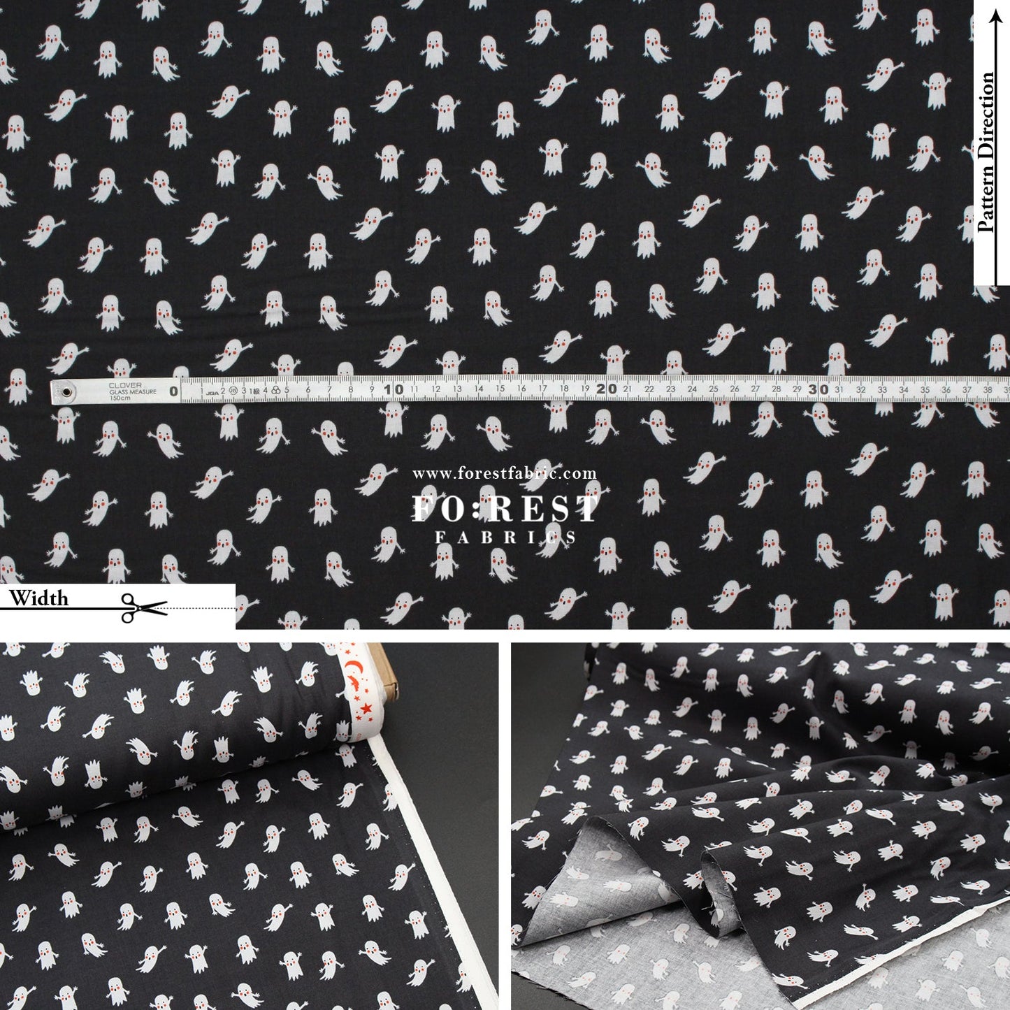 cotton - Ghosts Black fabric - FO:REST Fabric 布恩堂Liberty fabrictana lawnjapanese fabricykk zipper