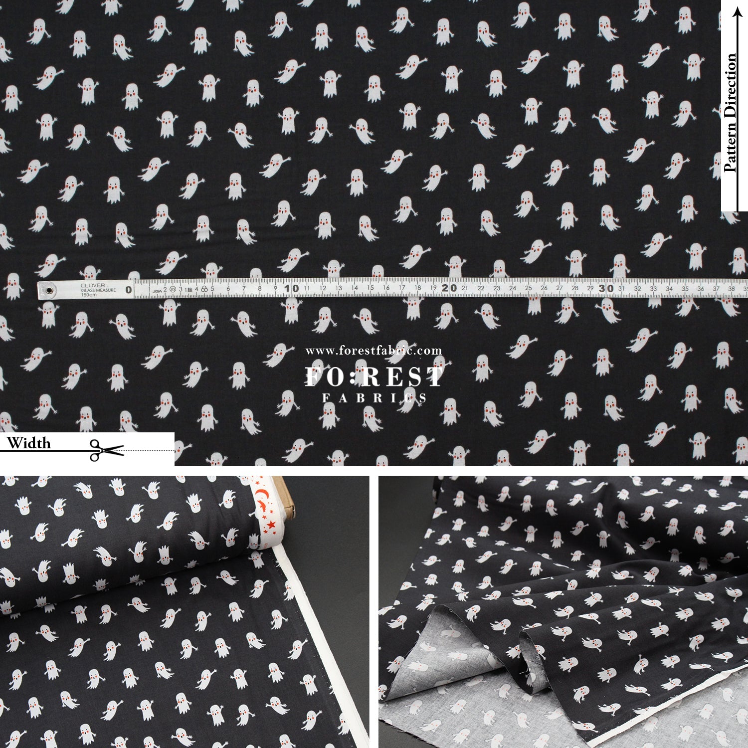 cotton - Ghosts Black fabric - FO:REST Fabric 布恩堂Liberty fabrictana lawnjapanese fabricykk zipper