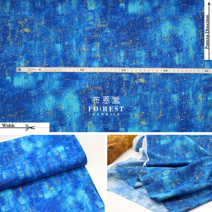 Cotton - Golden Scratched Cats Fabric Blue
