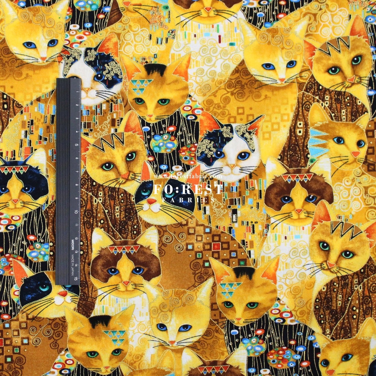 cotton - Golden Scratched Cats fabric - FO:REST Fabric 布恩堂Liberty fabrictana lawnjapanese fabricykk zipper