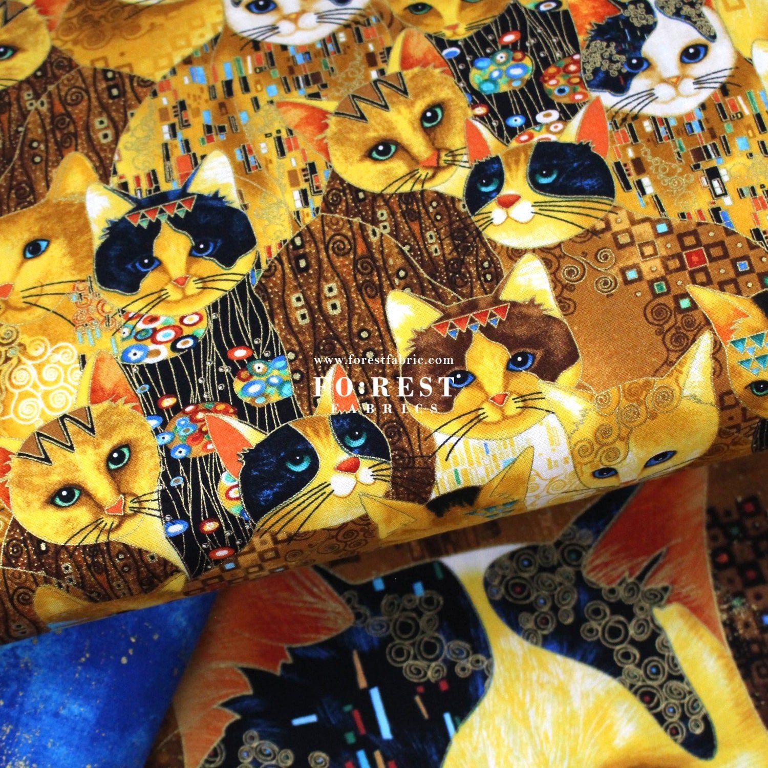 cotton - Golden Scratched Cats fabric - FO:REST Fabric 布恩堂Liberty fabrictana lawnjapanese fabricykk zipper