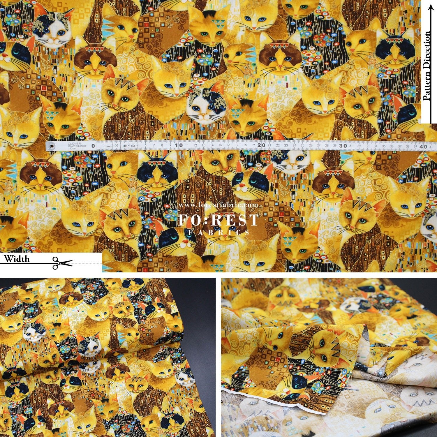 cotton - Golden Scratched Cats fabric - FO:REST Fabric 布恩堂Liberty fabrictana lawnjapanese fabricykk zipper