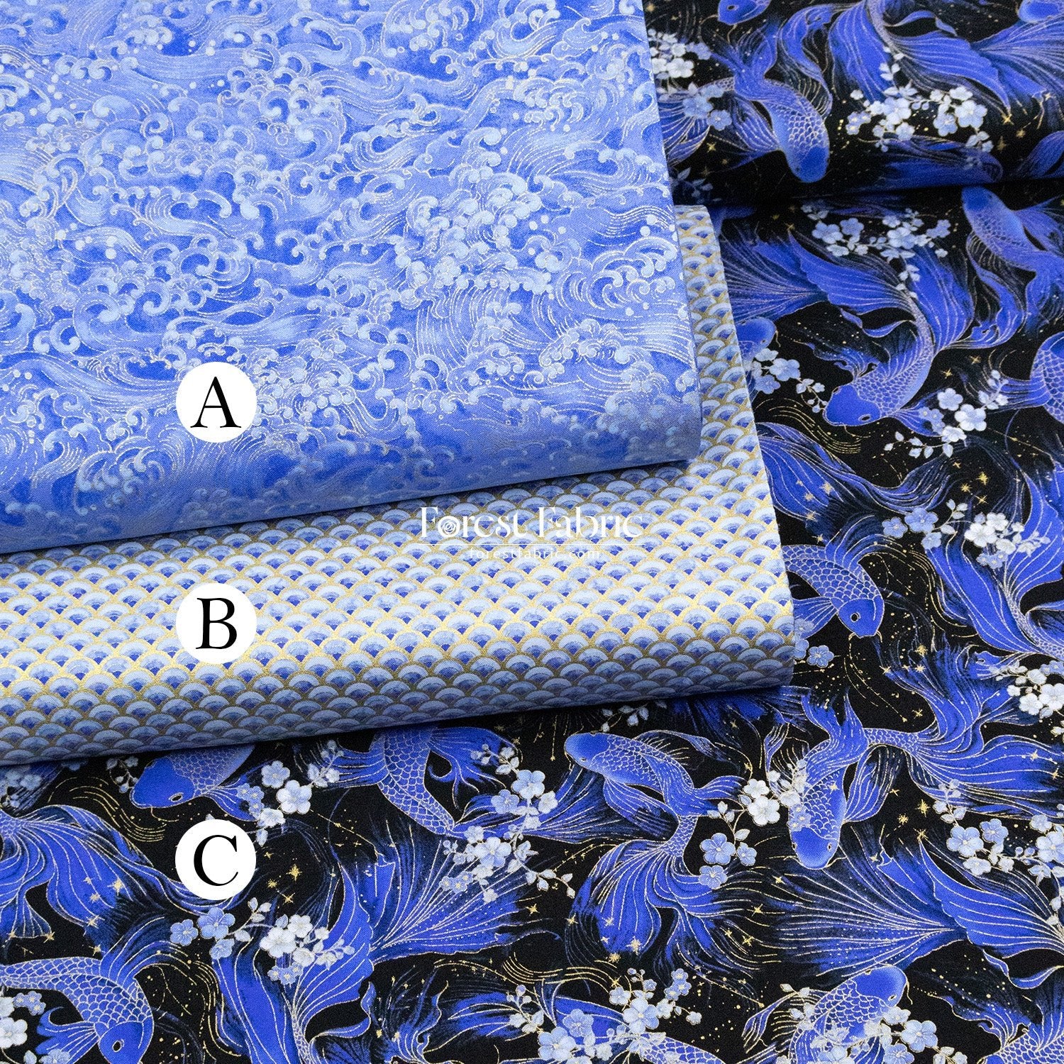 cotton - GoldFish Blue Collection fabric - FO:REST Fabric 布恩堂Liberty fabrictana lawnjapanese fabricykk zipper