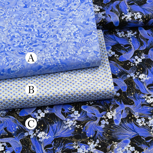 cotton - GoldFish Blue Collection fabric - FO:REST Fabric 布恩堂Liberty fabrictana lawnjapanese fabricykk zipper