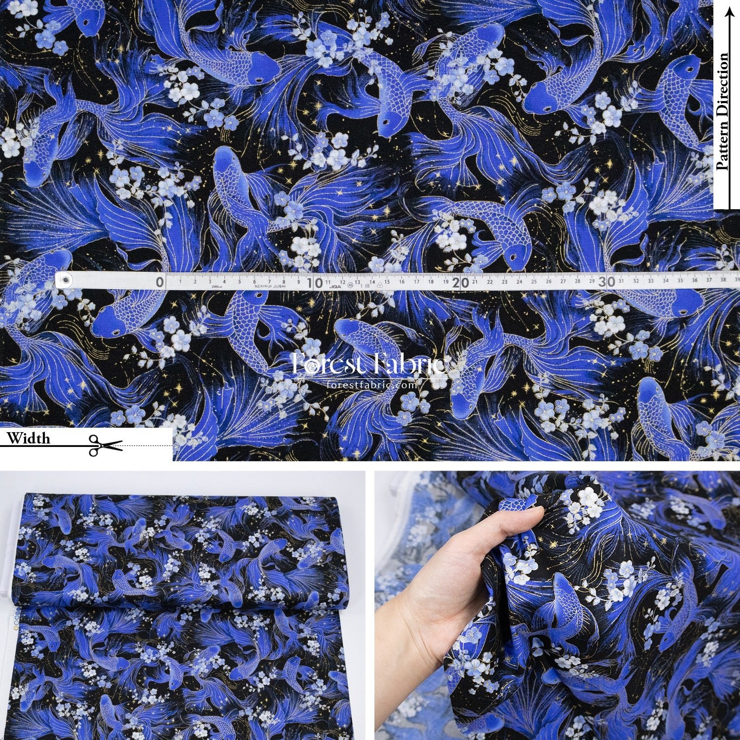 cotton - GoldFish Blue Collection fabric - FO:REST Fabric 布恩堂Liberty fabrictana lawnjapanese fabricykk zipper