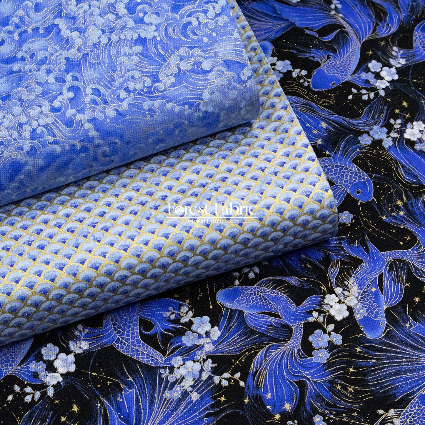 cotton - GoldFish Blue Collection fabric - FO:REST Fabric 布恩堂Liberty fabrictana lawnjapanese fabricykk zipper