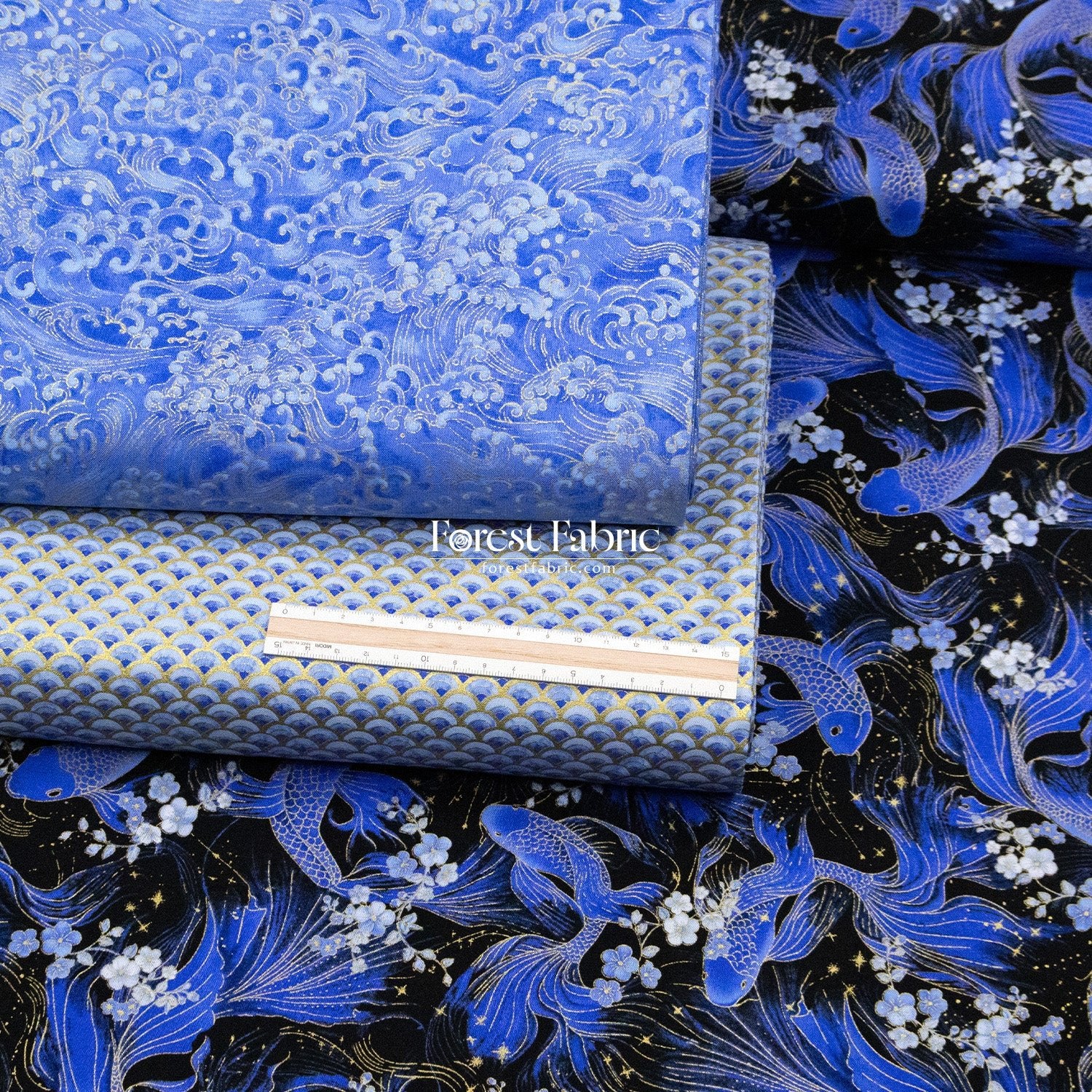 cotton - GoldFish Blue Collection fabric - FO:REST Fabric 布恩堂Liberty fabrictana lawnjapanese fabricykk zipper