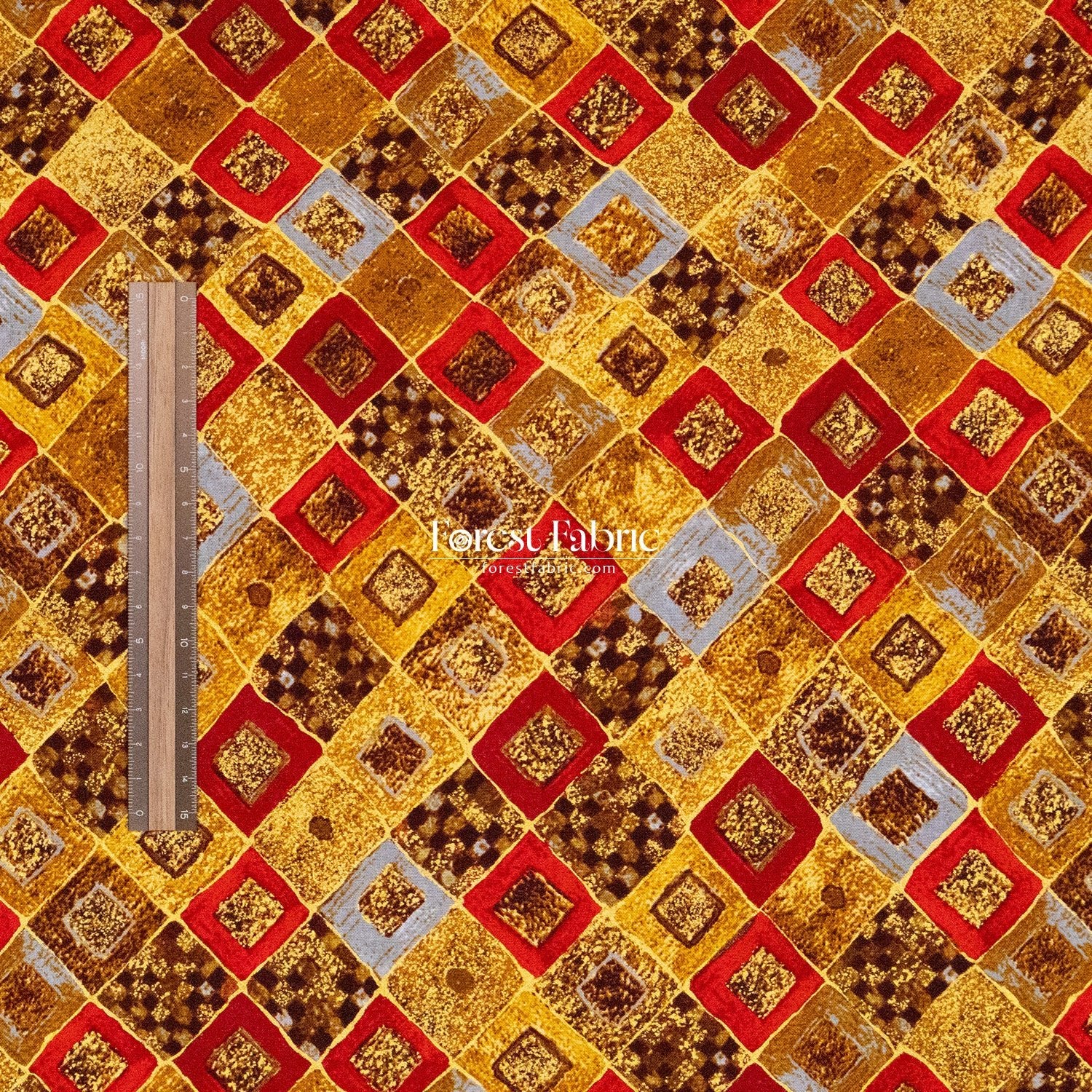 cotton - Gustav Klimt Cobalt Squares Metallic fabric Gold - FO:REST Fabric 布恩堂Liberty fabrictana lawnjapanese fabricykk zipper