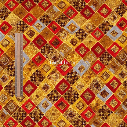 cotton - Gustav Klimt Cobalt Squares Metallic fabric Gold - FO:REST Fabric 布恩堂Liberty fabrictana lawnjapanese fabricykk zipper