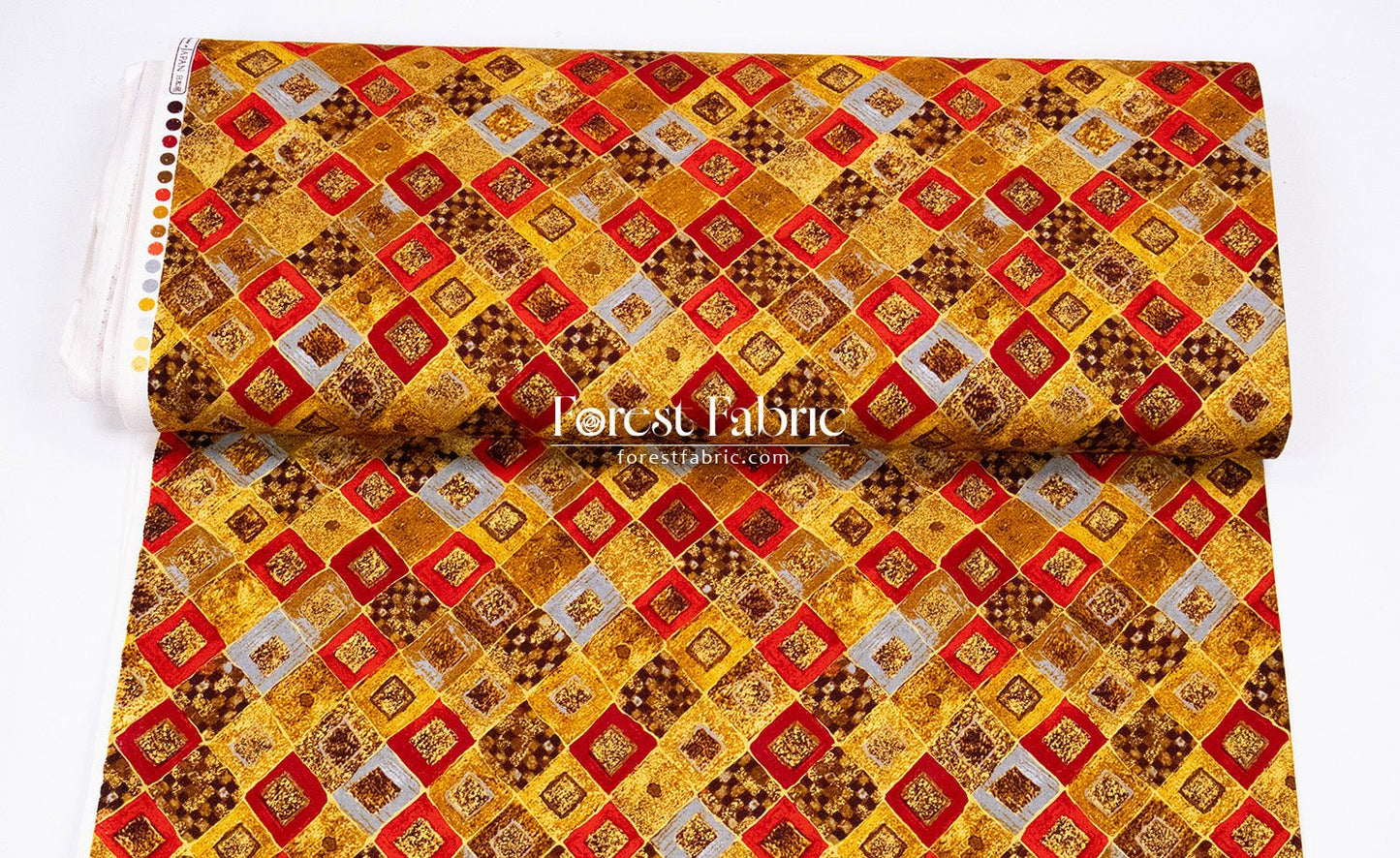 cotton - Gustav Klimt Cobalt Squares Metallic fabric Gold - FO:REST Fabric 布恩堂Liberty fabrictana lawnjapanese fabricykk zipper