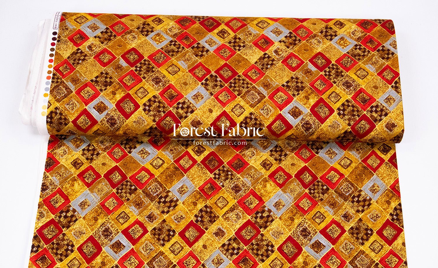 cotton - Gustav Klimt Cobalt Squares Metallic fabric Gold - FO:REST Fabric 布恩堂Liberty fabrictana lawnjapanese fabricykk zipper
