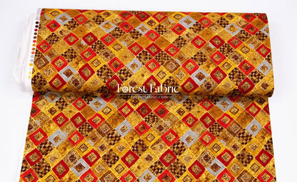 cotton - Gustav Klimt Cobalt Squares Metallic fabric Gold - FO:REST Fabric 布恩堂Liberty fabrictana lawnjapanese fabricykk zipper