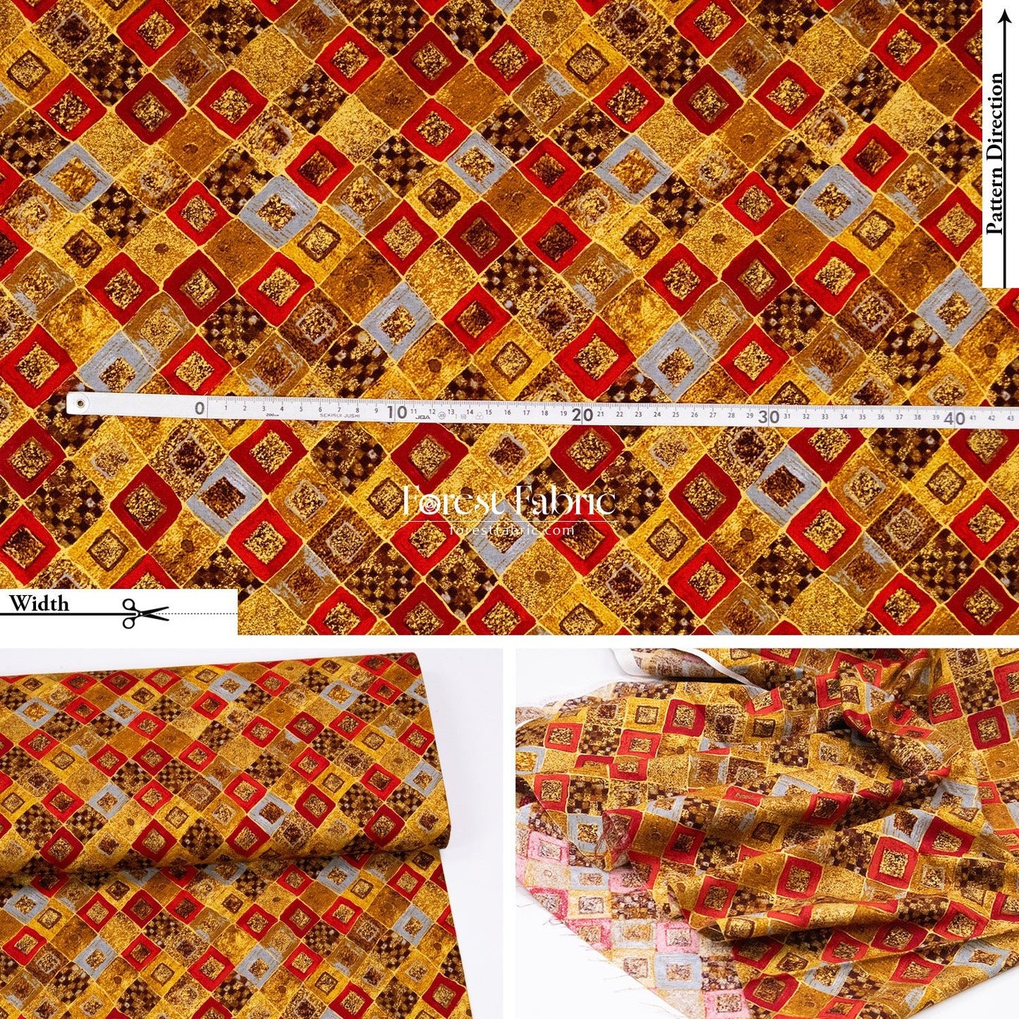 cotton - Gustav Klimt Cobalt Squares Metallic fabric Gold - FO:REST Fabric 布恩堂Liberty fabrictana lawnjapanese fabricykk zipper
