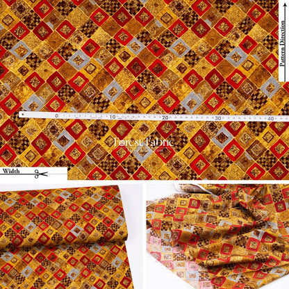 cotton - Gustav Klimt Cobalt Squares Metallic fabric Gold - FO:REST Fabric 布恩堂Liberty fabrictana lawnjapanese fabricykk zipper