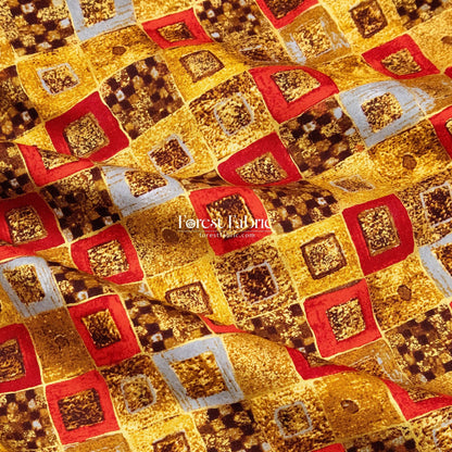 cotton - Gustav Klimt Cobalt Squares Metallic fabric Gold - FO:REST Fabric 布恩堂Liberty fabrictana lawnjapanese fabricykk zipper