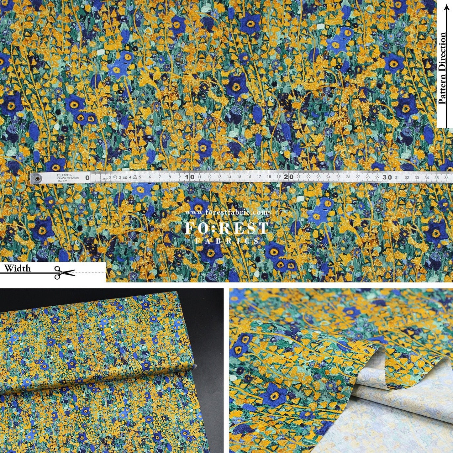 cotton - Gustav Klimt Flower Metallic fabric cobalt - FO:REST Fabric 布恩堂Liberty fabrictana lawnjapanese fabricykk zipper