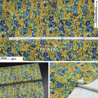 cotton - Gustav Klimt Flower Metallic fabric cobalt - FO:REST Fabric 布恩堂Liberty fabrictana lawnjapanese fabricykk zipper