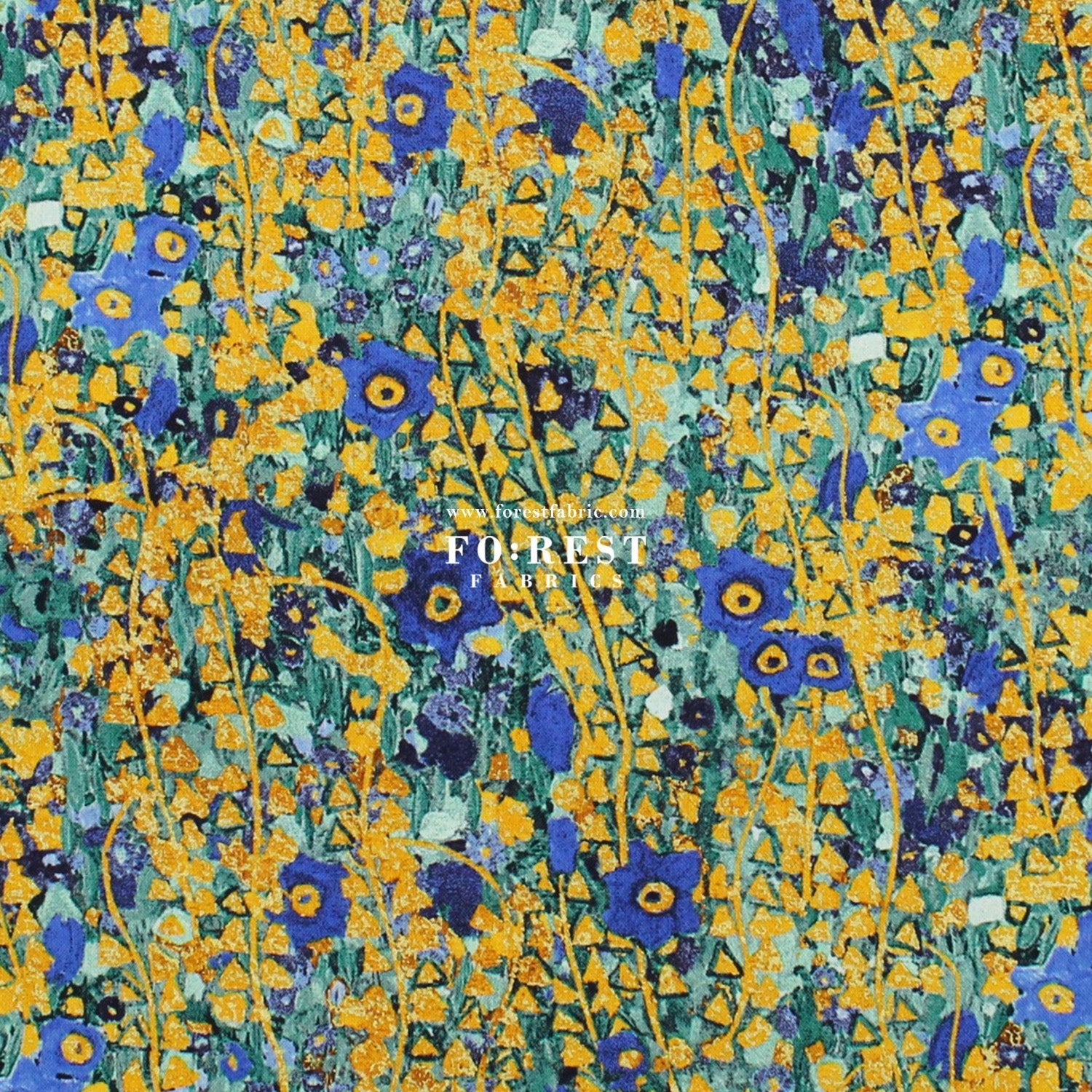 cotton - Gustav Klimt Flower Metallic fabric cobalt - FO:REST Fabric 布恩堂Liberty fabrictana lawnjapanese fabricykk zipper
