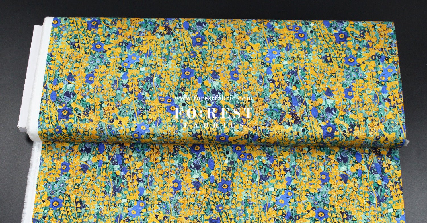 cotton - Gustav Klimt Flower Metallic fabric cobalt - FO:REST Fabric 布恩堂Liberty fabrictana lawnjapanese fabricykk zipper