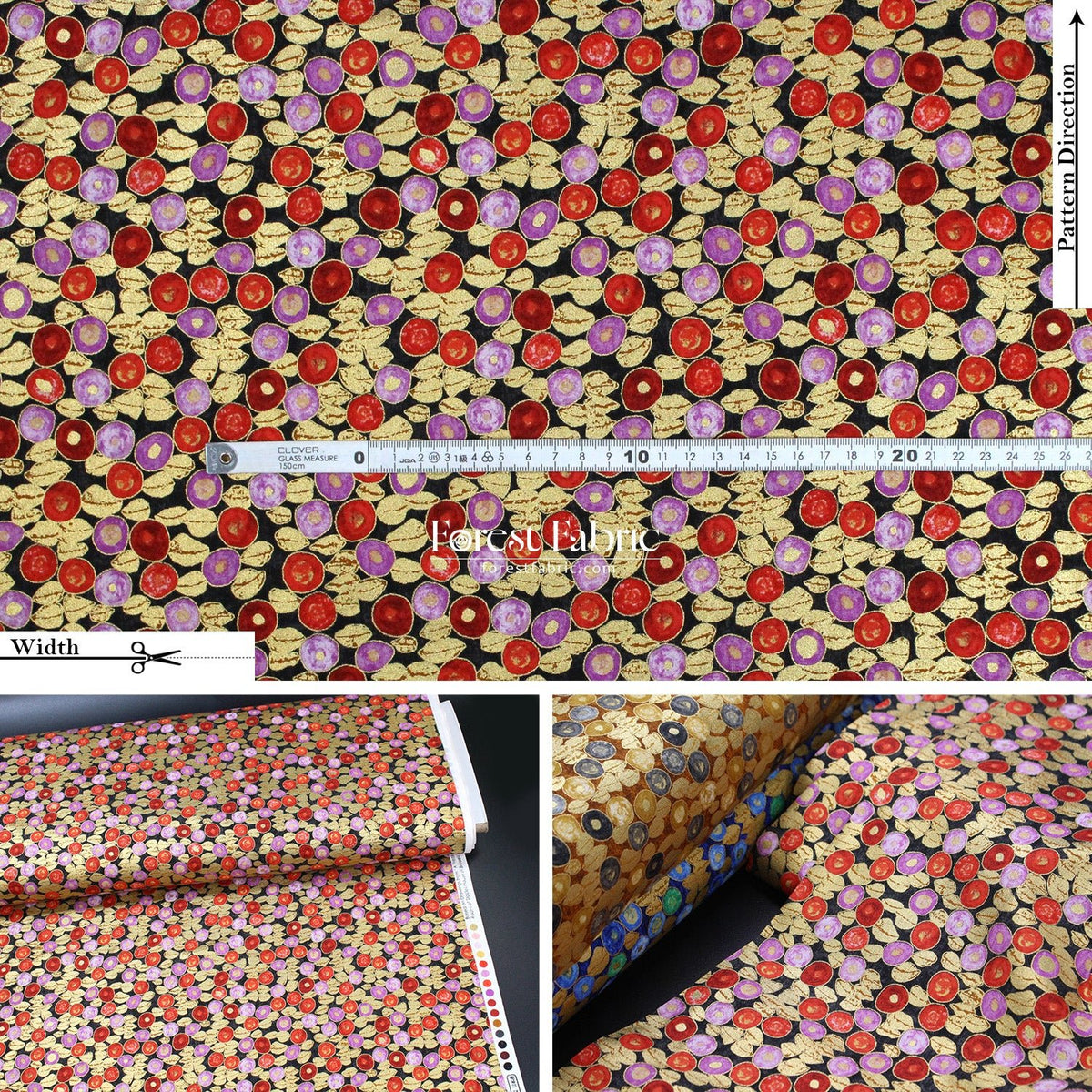 cotton - Gustav Klimt Jewel Leaf Metallic fabric Black - FO:REST Fabric 布恩堂Liberty fabrictana lawnjapanese fabricykk zipper